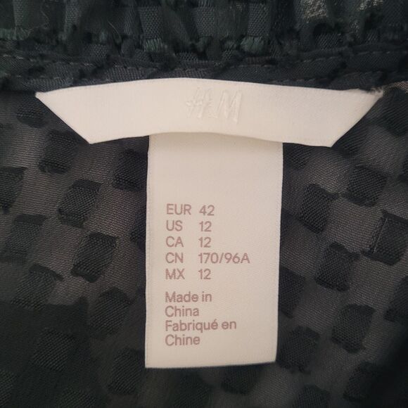 H&M Forest Green Dark Romance Half Peplum‎ Swiss Dots Blouse Top Size Medium - Picture 3 of 6